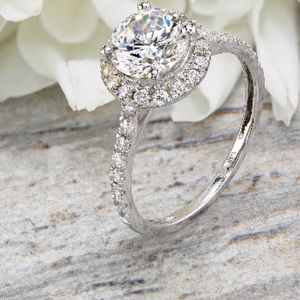 18k solid white gold wedding halo ring size 6.25